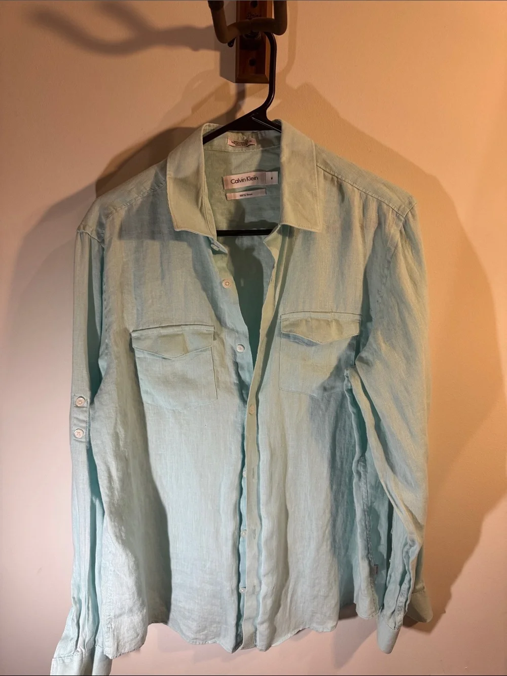 Calvin Klein Men's Light Mint Button-Down Shirt with Chest Pockets